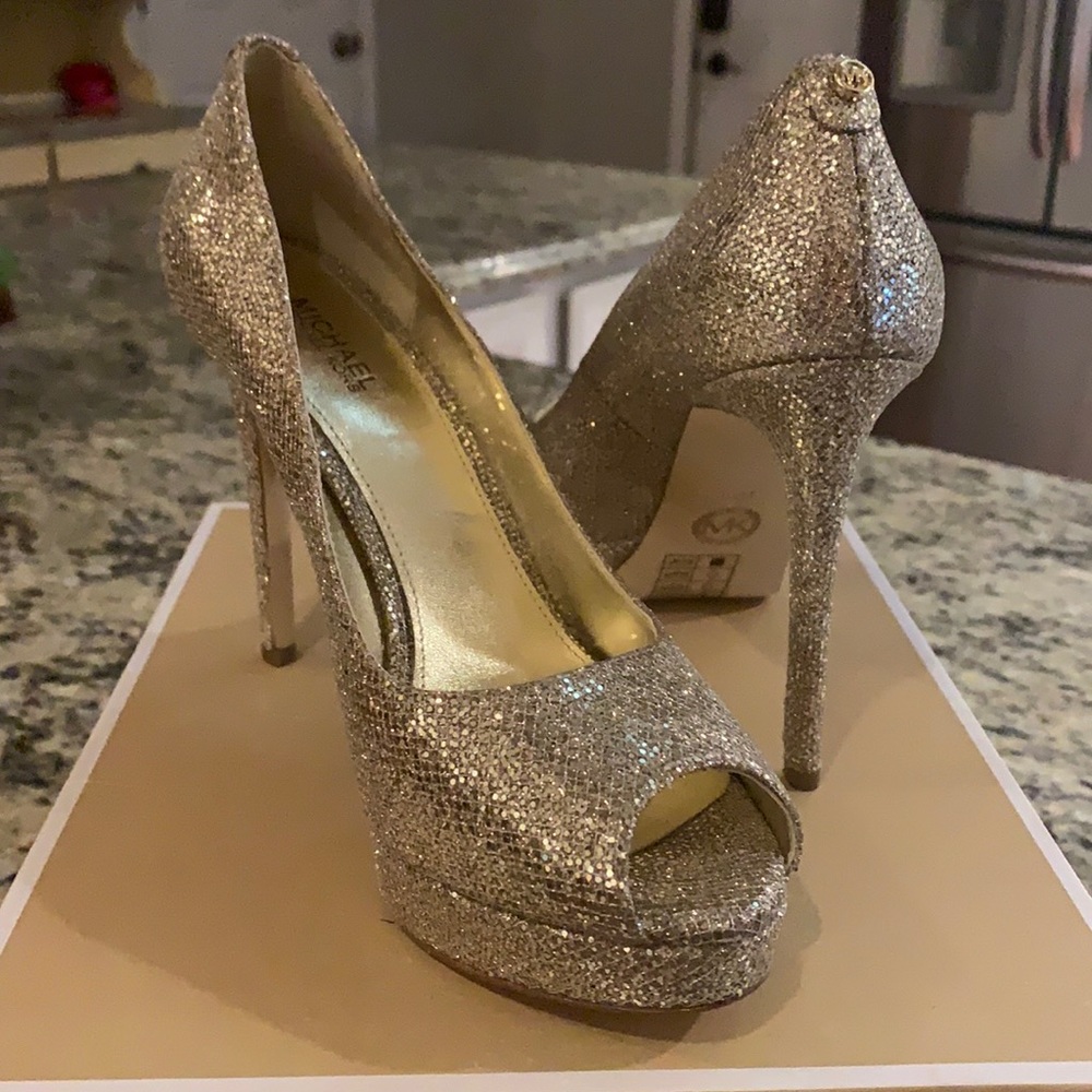 Michael kors Erika Platform Glitter Peep Toe Shoe